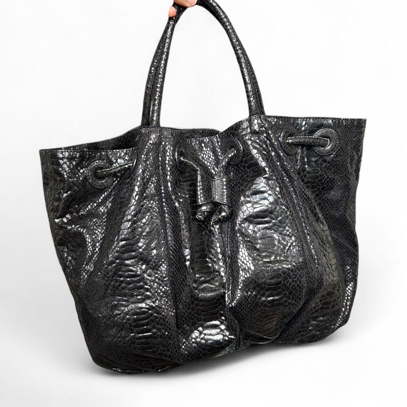 Black Crocodile Snakeskin Leather Shoulder Bag